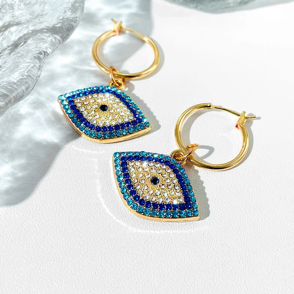 Luxury Crystal Blue Evil Eye Hoop Earrings