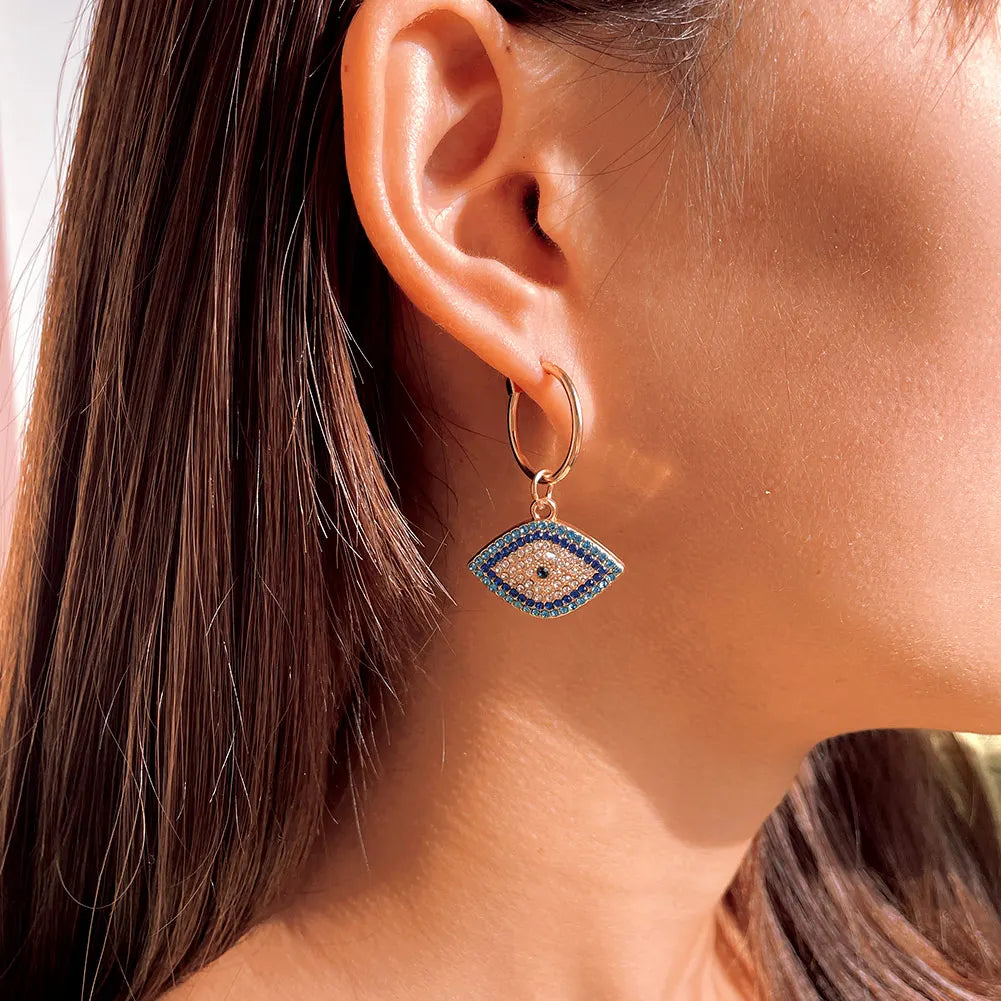 Luxury Crystal Blue Evil Eye Hoop Earrings