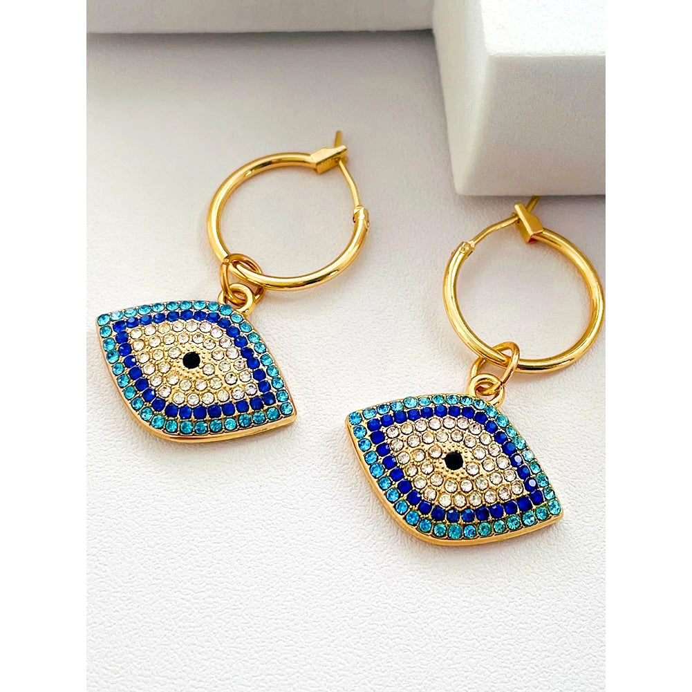 Luxury Crystal Blue Evil Eye Hoop Earrings