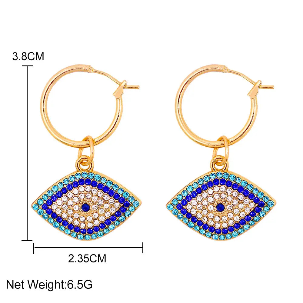 Luxury Crystal Blue Evil Eye Hoop Earrings