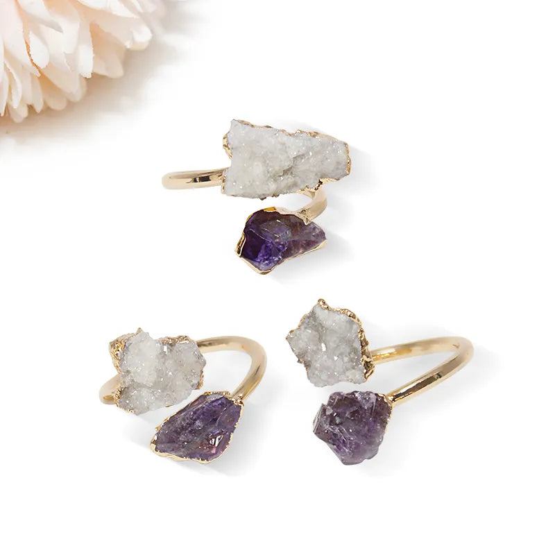 Quartz and Amethyst Gold Ring