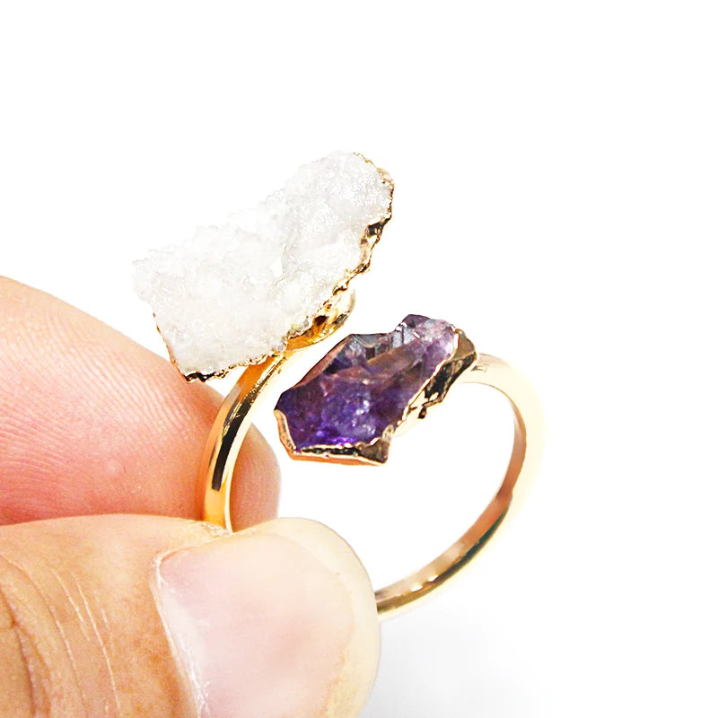 Quartz and Amethyst Gold Ring