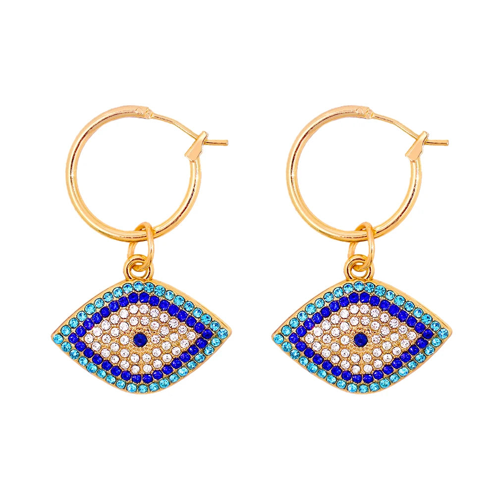 Luxury Crystal Blue Evil Eye Hoop Earrings