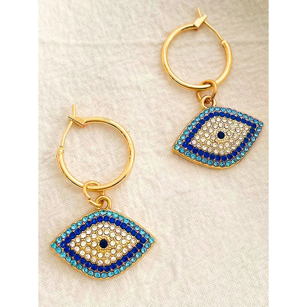 Luxury Crystal Blue Evil Eye Hoop Earrings