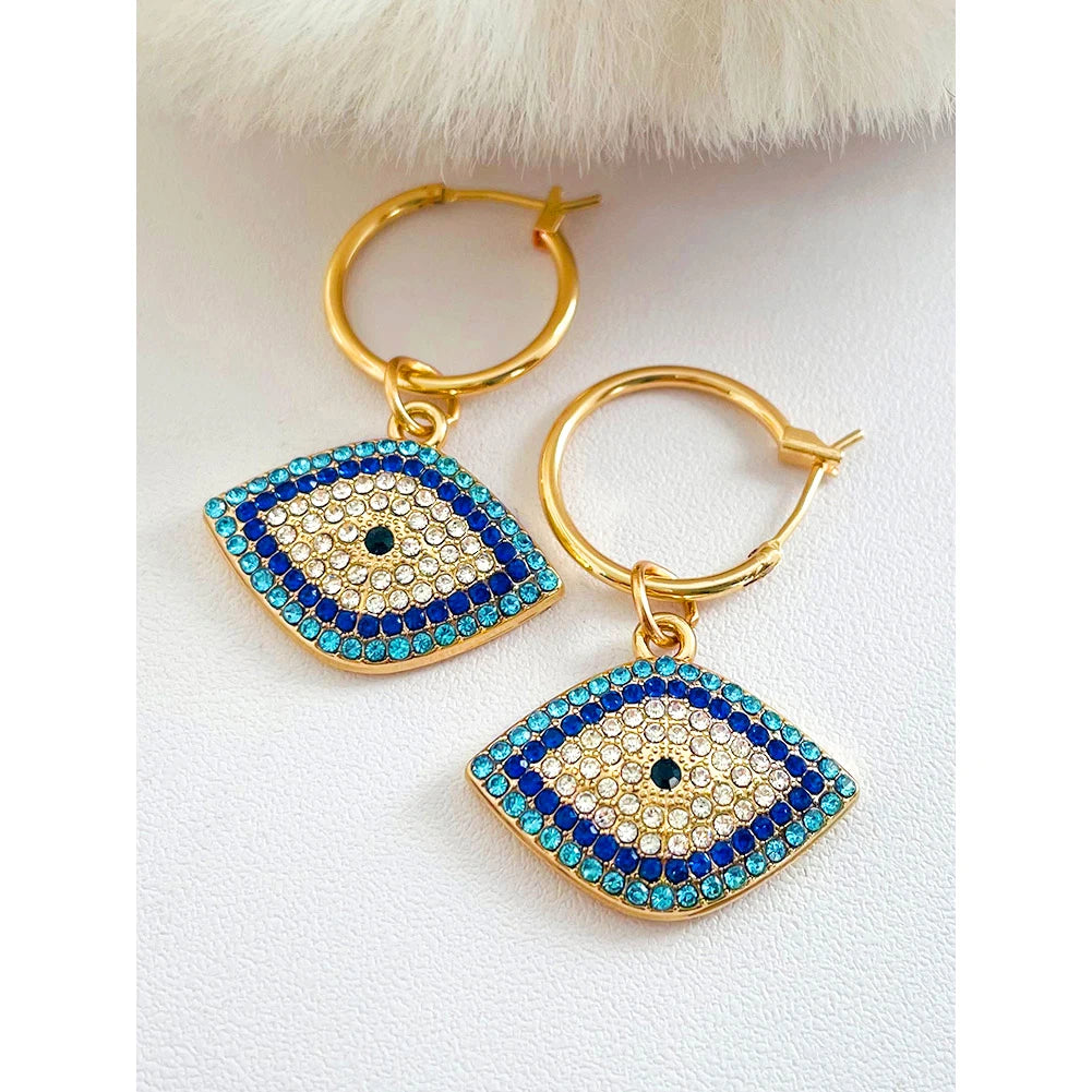 Luxury Crystal Blue Evil Eye Hoop Earrings