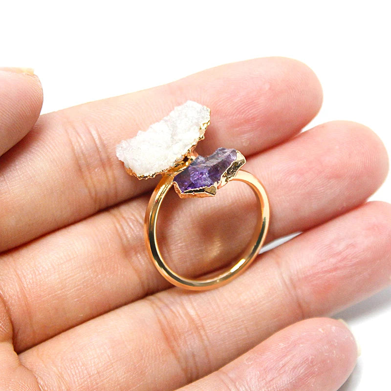 Quartz and Amethyst Gold Ring