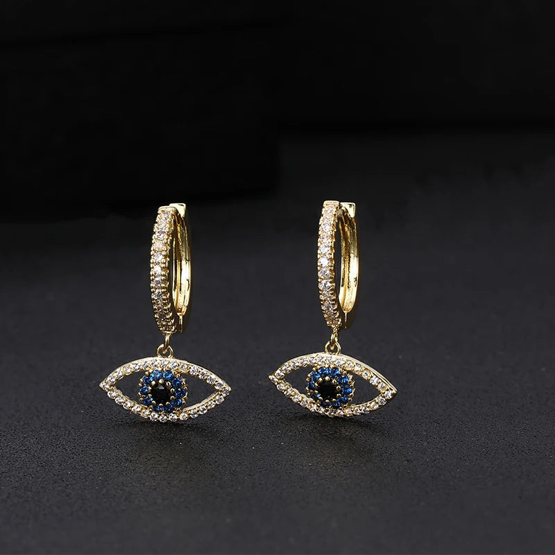 Blue Crystal Evil Eye Dangle Earrings