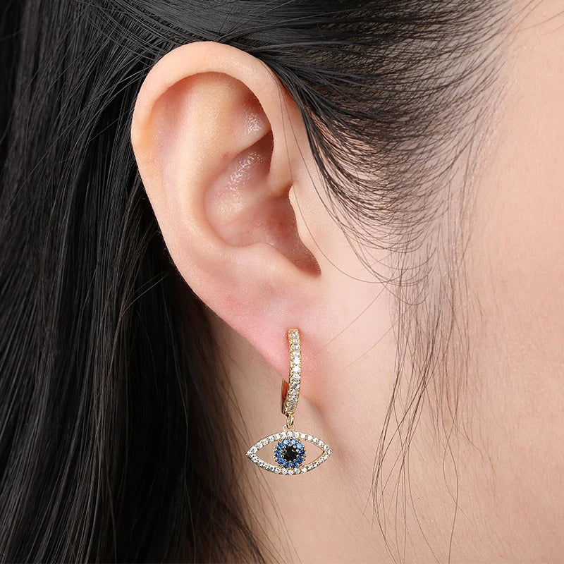 Blue Crystal Evil Eye Dangle Earrings