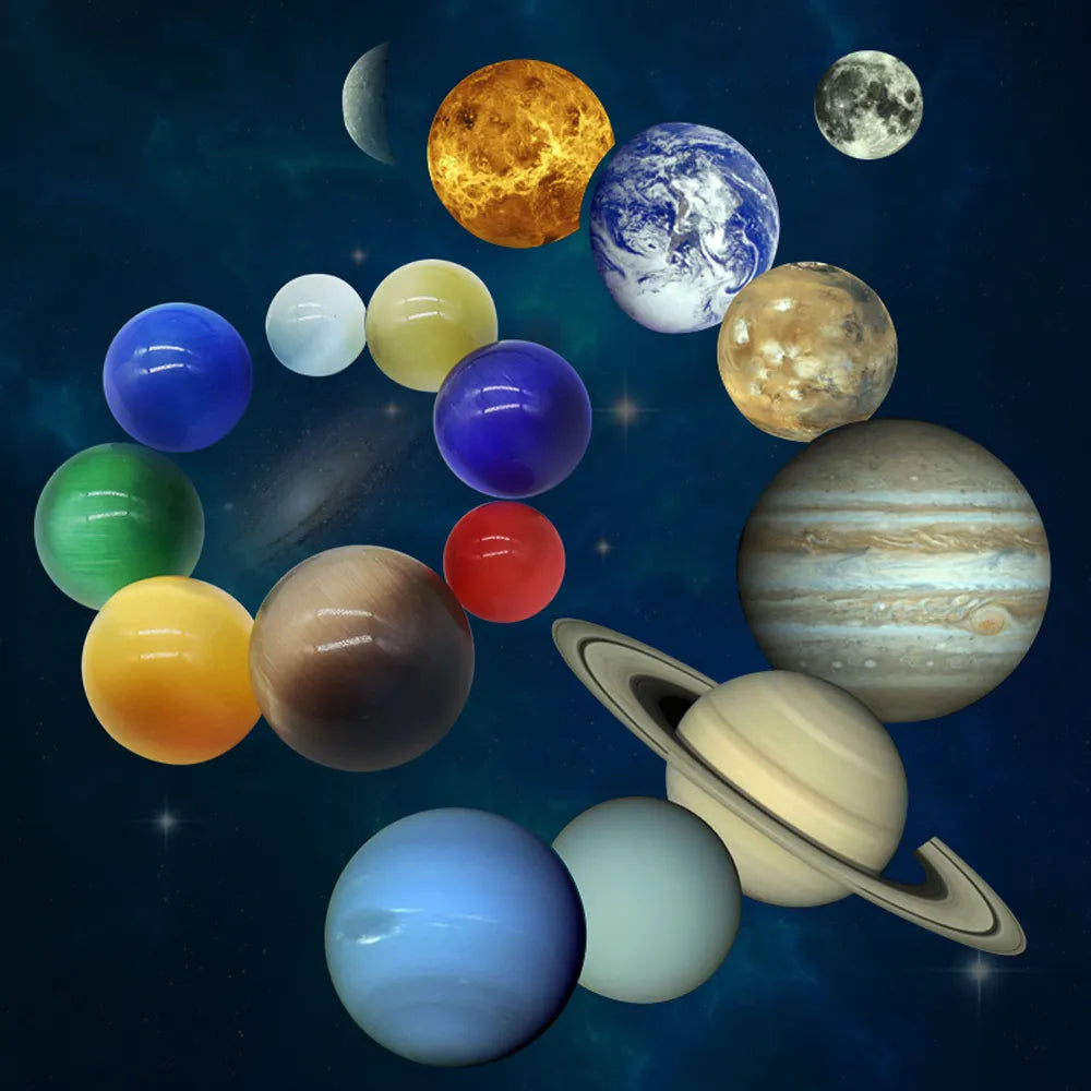 Eight Planets of The Solar System Model Crystals