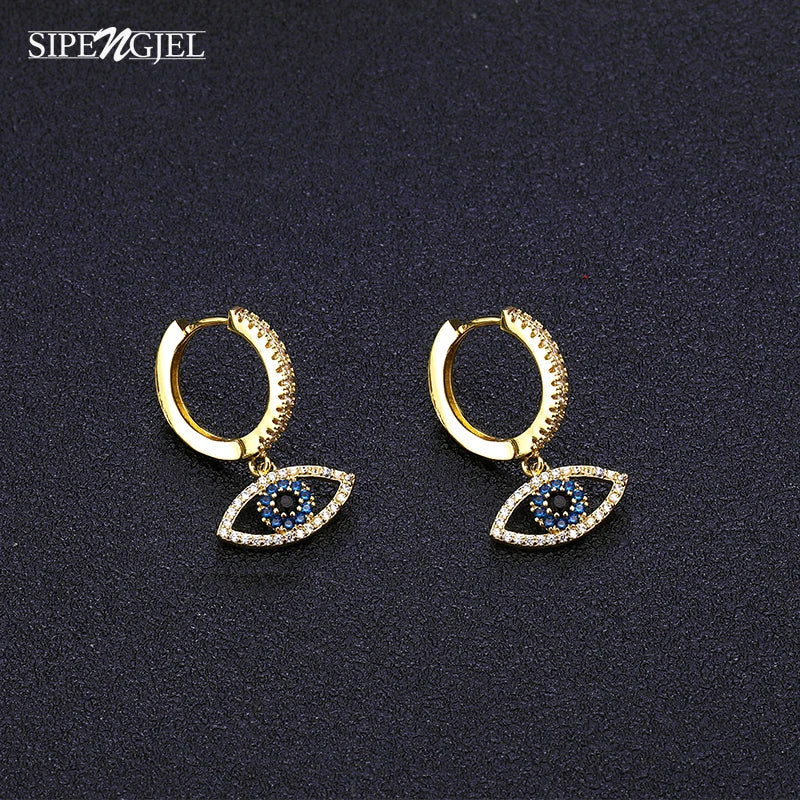 Blue Crystal Evil Eye Dangle Earrings