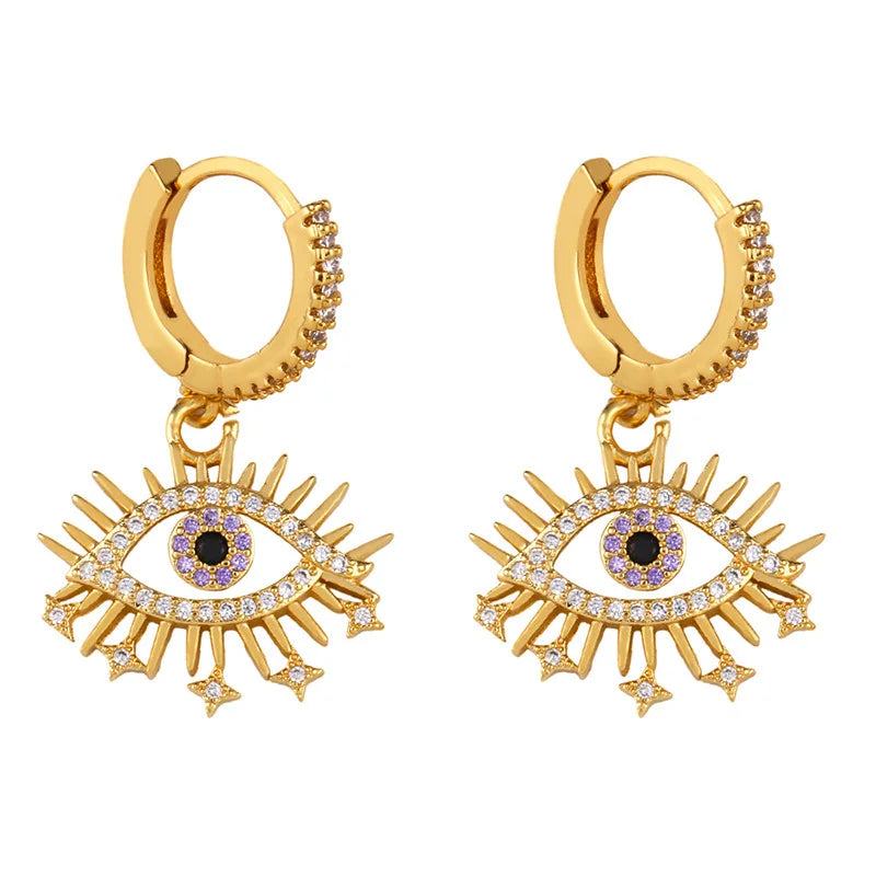 Blue Crystal Evil Eye Dangle Earrings