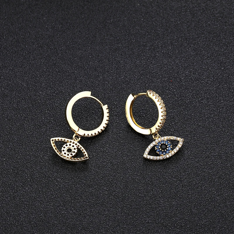 Blue Crystal Evil Eye Dangle Earrings
