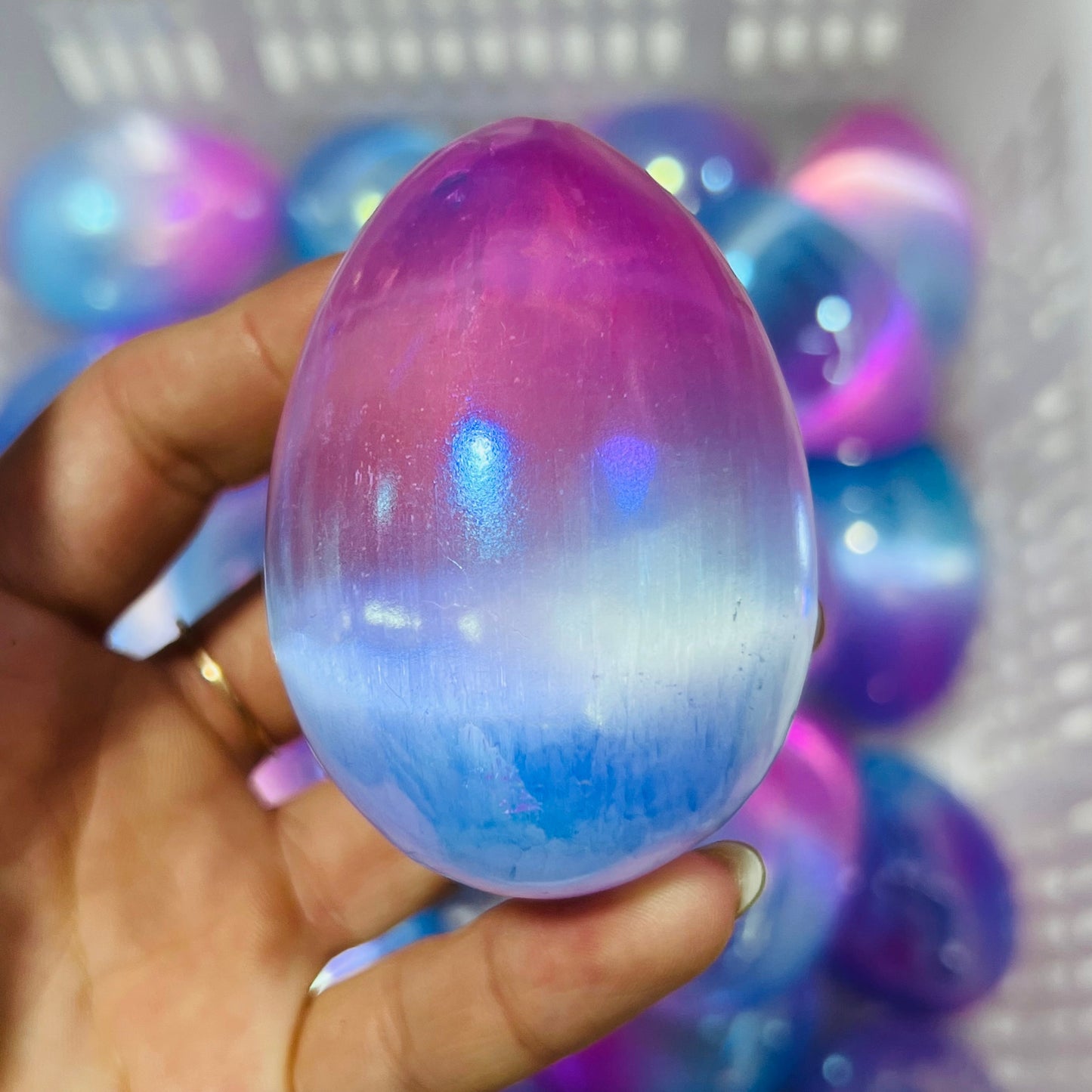 Pink n Blue Selenite Crystal Egg