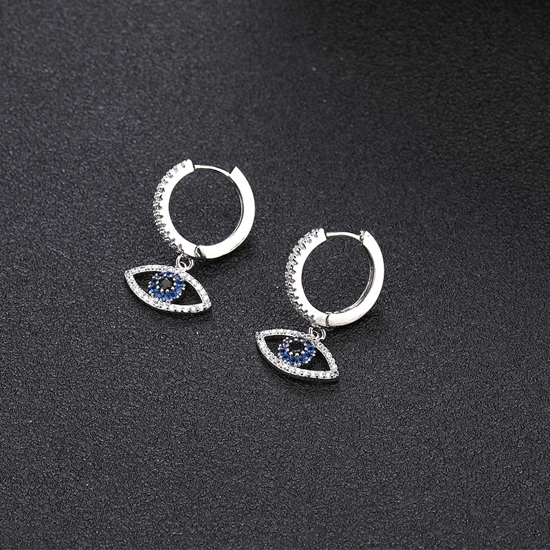 Blue Crystal Evil Eye Dangle Earrings