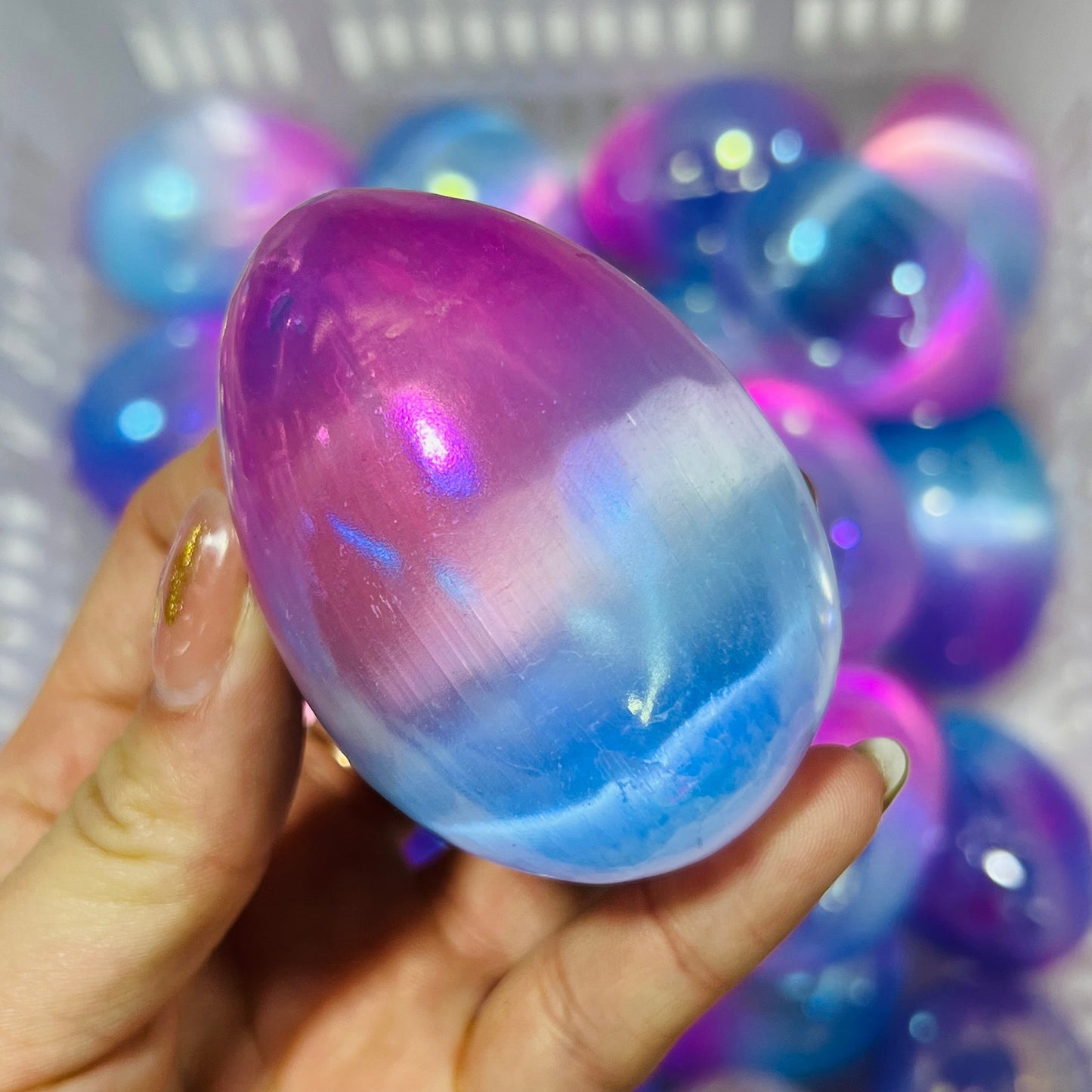 Pink n Blue Selenite Crystal Egg