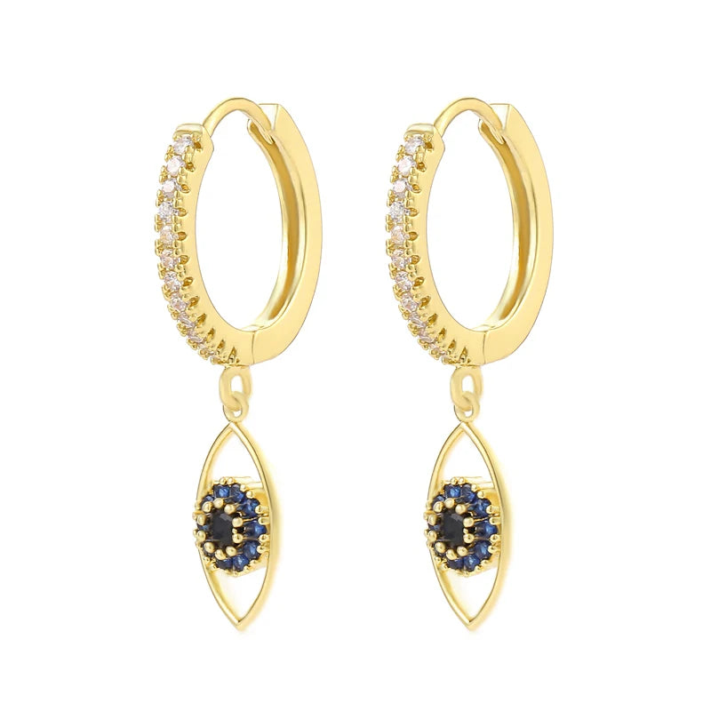 Blue Crystal Evil Eye Dangle Earrings
