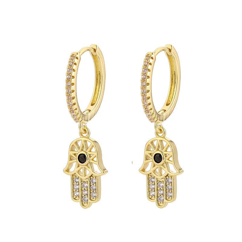 Blue Crystal Evil Eye Dangle Earrings