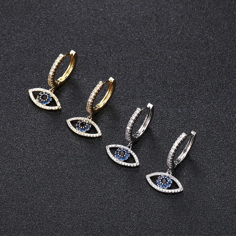 Blue Crystal Evil Eye Dangle Earrings