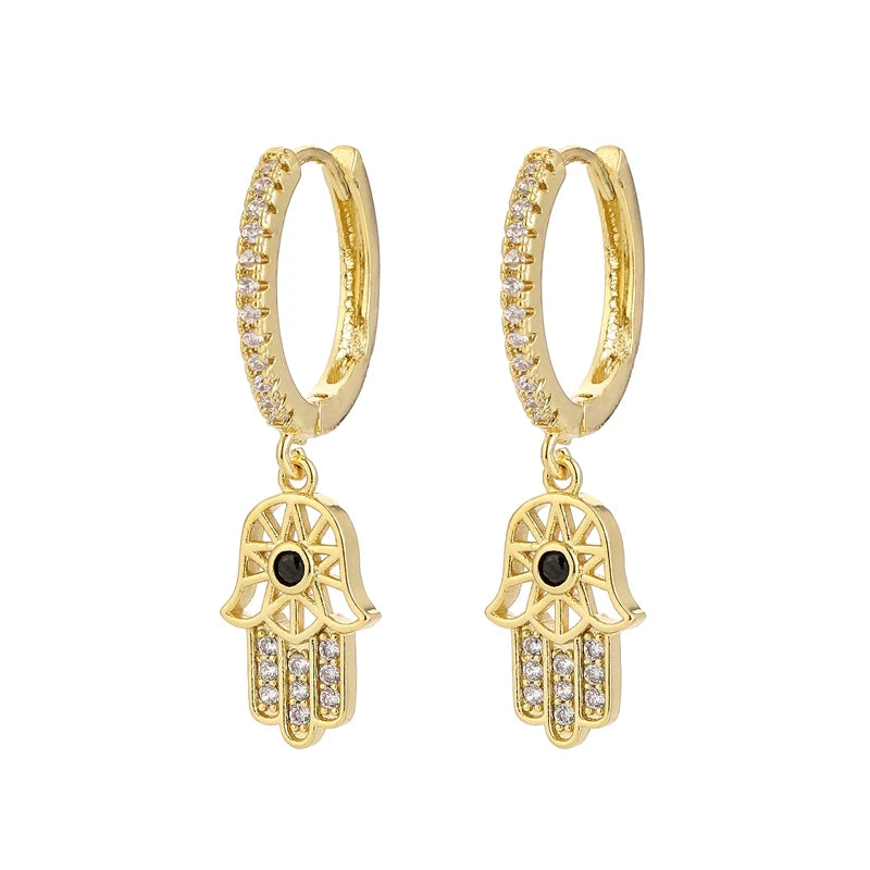 Blue Crystal Evil Eye Dangle Earrings