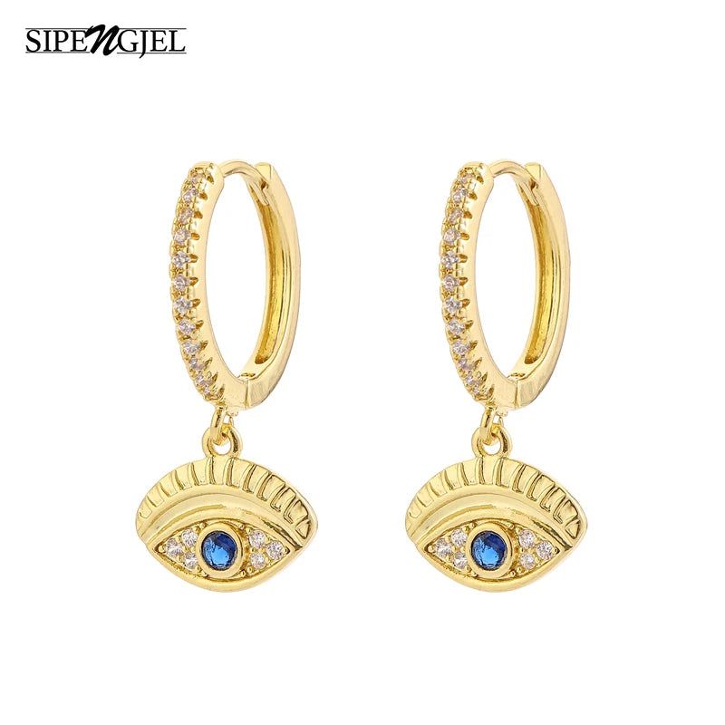 Blue Crystal Evil Eye Dangle Earrings