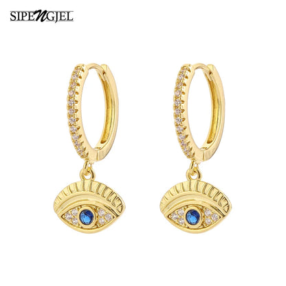 Blue Crystal Evil Eye Dangle Earrings
