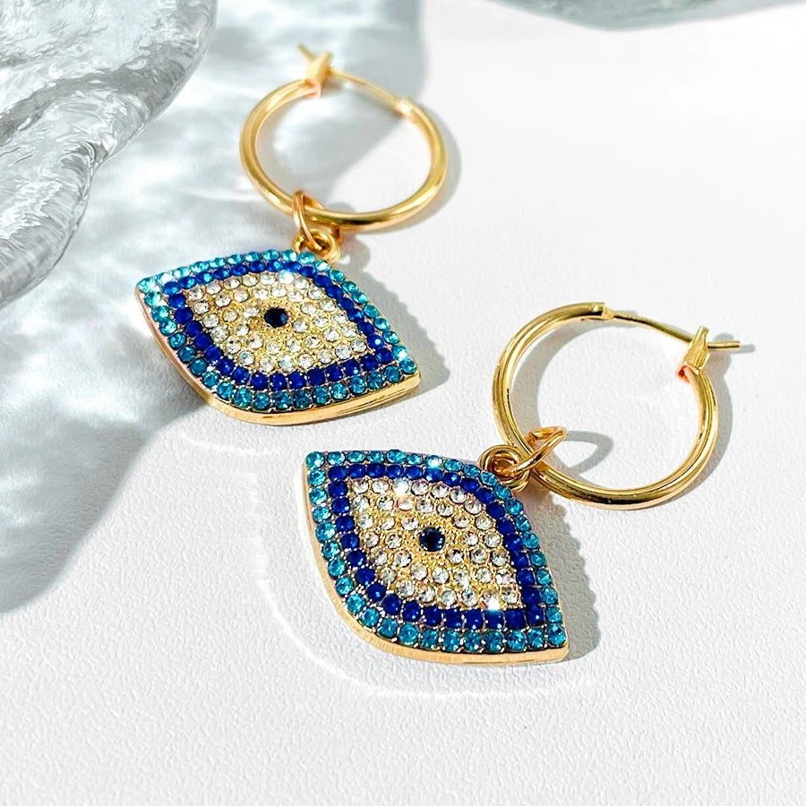 Luxury Crystal Blue Evil Eye Hoop Earrings