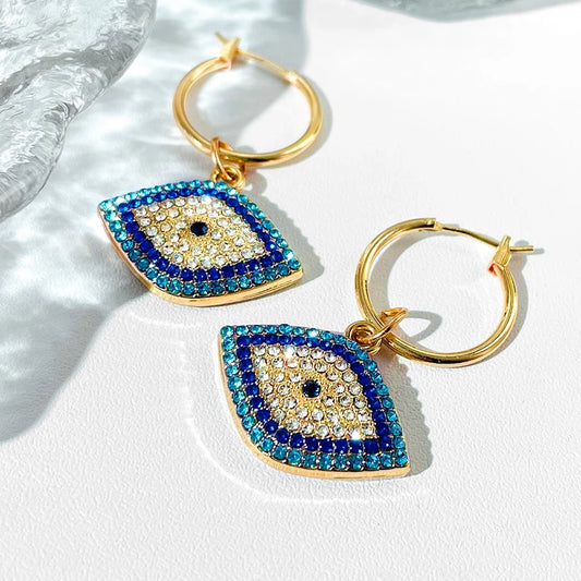 Luxury Crystal Blue Evil Eye Hoop Earrings