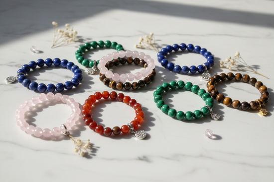 Crystal Bead Bracelets on Display